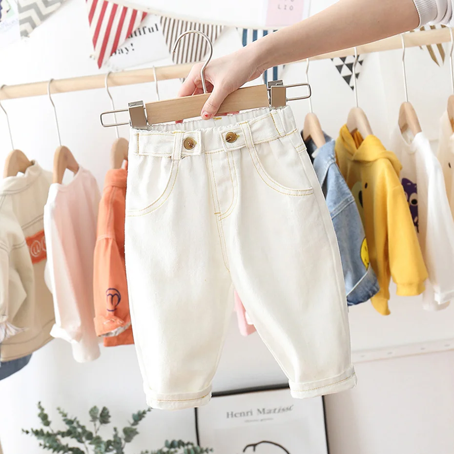 Джинсы для девочек однотонные повседневные стильные демисезонные маленьких |