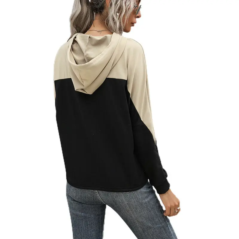 

Womens Ladies Colour Block Long Sleeve Hoodie Outdoor Top Pullover Casual