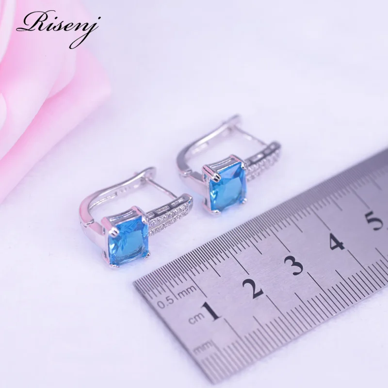 Акция в дубайском стиле Серебряный цвет квадрат Небесно-Голубой CZ &amp кольцо с