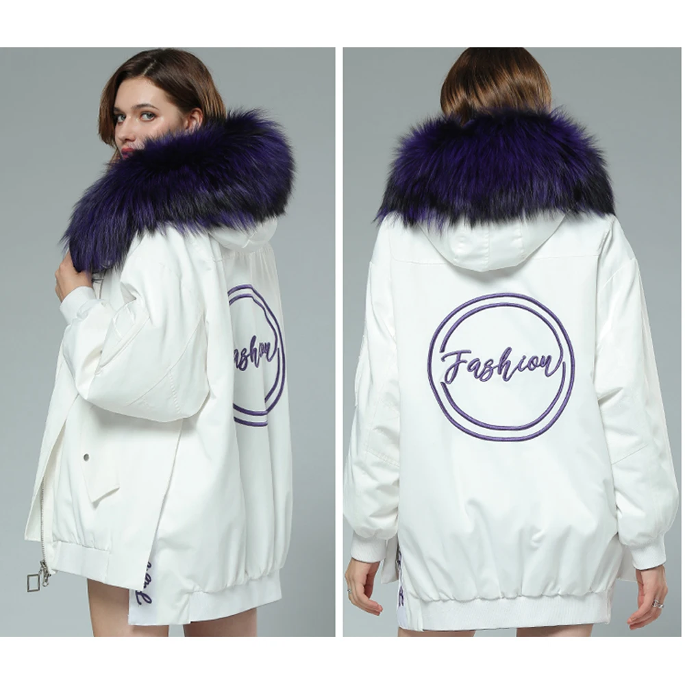 SANI/2019 новые меховые парки 100% одежда с подкладкой енотовидная собака капюшоном