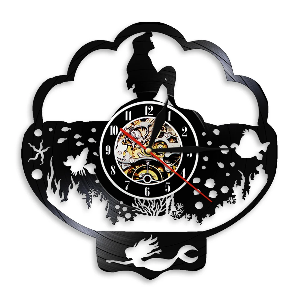 

Mermaid Silent Wall Clock Modern Design Vinyl Record Clocks Wall Watches Wall Art Decor For Girl Baby Children's Room