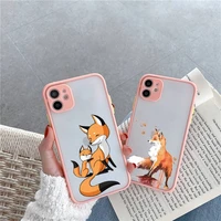 cartoon fox phone case for iphone 13 12 11 mini pro xr xs max 7 8 plus x matte transparent pink back cover