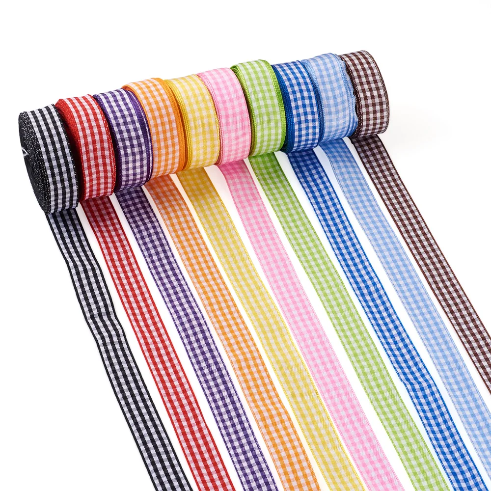 

10Rolls 6mm/16mm Plaid Lattice Ribbon Polyester Bow Ribbons Tape For DIY Garment Decor DIY Handmade Craft Jewelry Gift Wrapping