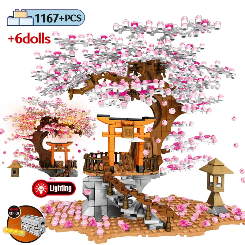 

SEMBO Street View Idea Shrine Bricks Sakura Stall Bricks City Friends Cherry Blossom Landscape House Tree Building Block Toys