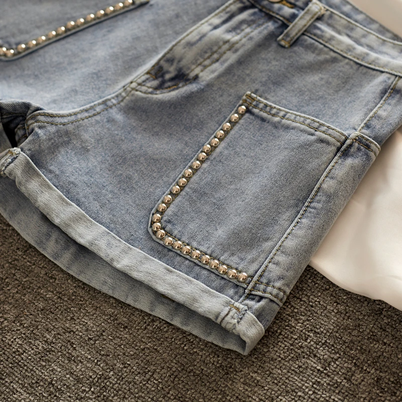 Miss Jeans Summer 2020 nian новые свободные с заклепками высокой талией тонкие брюки