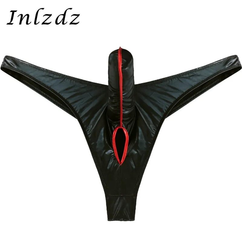 Мужское нижнее белье для геев с закрытым пенисом Трусы из лакированной кожи