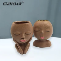 girls face head figurine flower pot succulent plant pots garden growing flowerpot home tabletop vase decorative resin ornaments