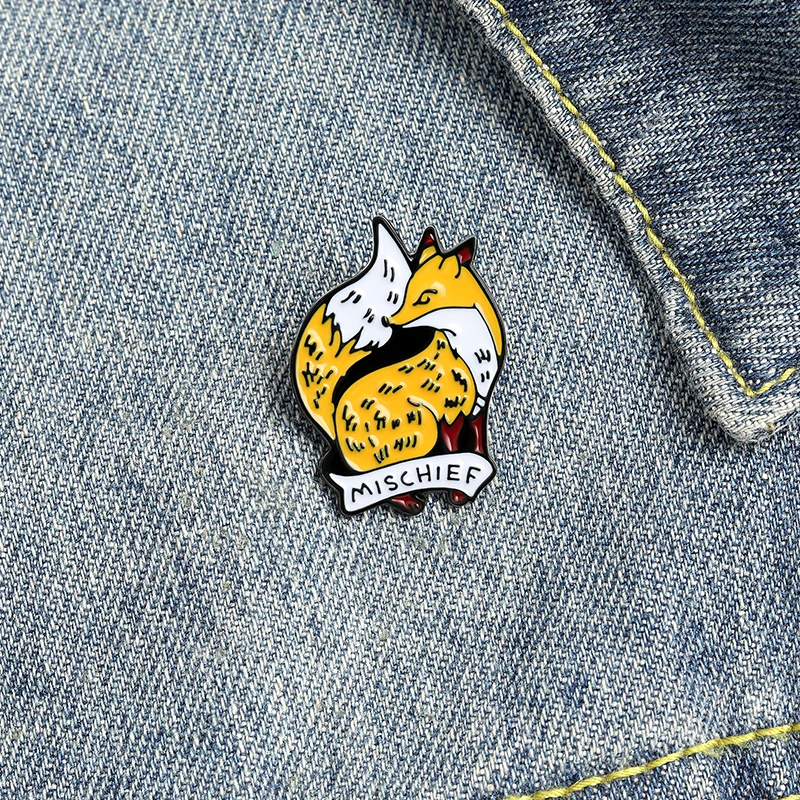 

MISCHIEF Yellow Little Fox Cute Animal Enamel Broochs Cartoon Pattern Children Pins Gift For Friends Shirt Backpack Badges