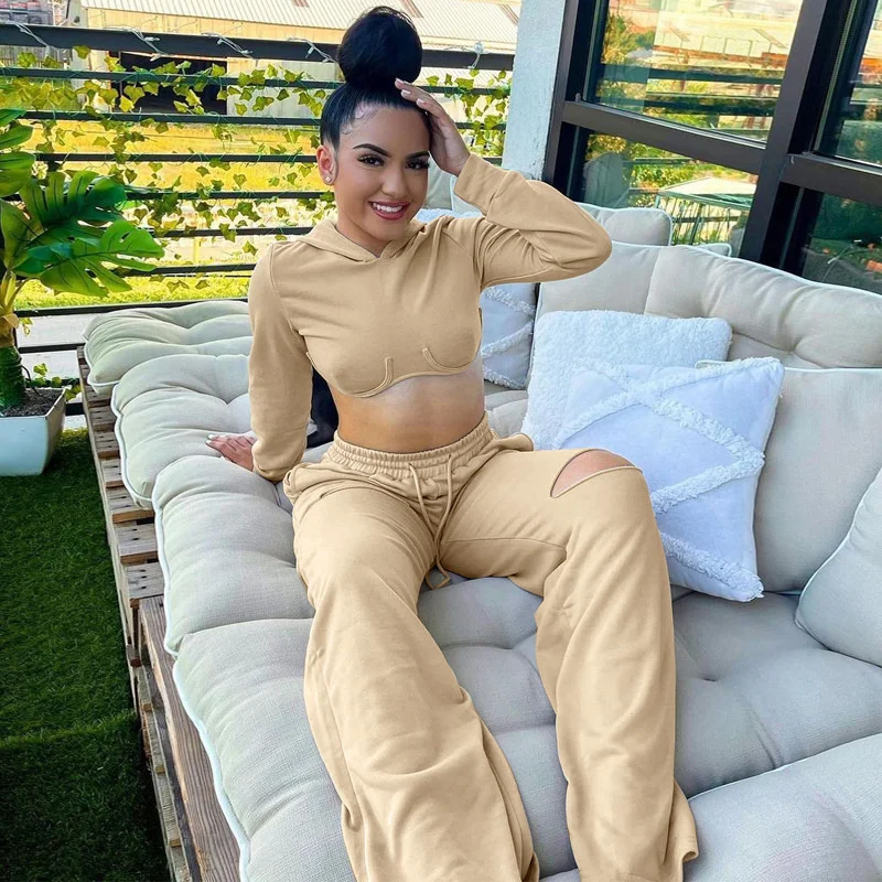 

WJFZQM Long Sleeve Hoodie Crop Top Baggy Pants Suits Sporty Matching Sets Two Piece Set Tracksuit Women Outfits Fall Streetwear
