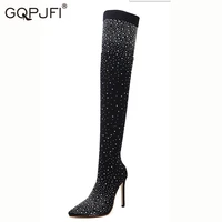 new european style spring autumn womens boots rhinestone decoration fashion sexy womens shoes comfortable elastic fabric boots
