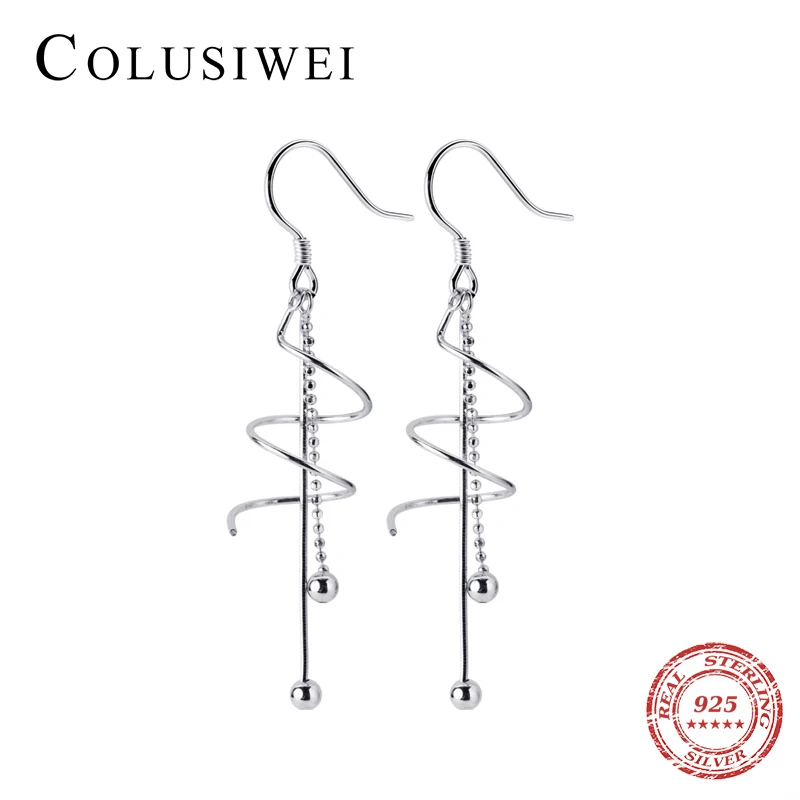 

Colusiwei Genuine 925 Sterling Silver Fashion Wave spring Dangle Earrings for Women Long Tassel Ear Hook Korean Style Jewelry