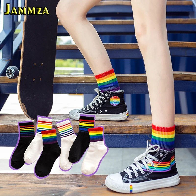 Новые модные радужные полосатые носки для женщин осень зима Уличная