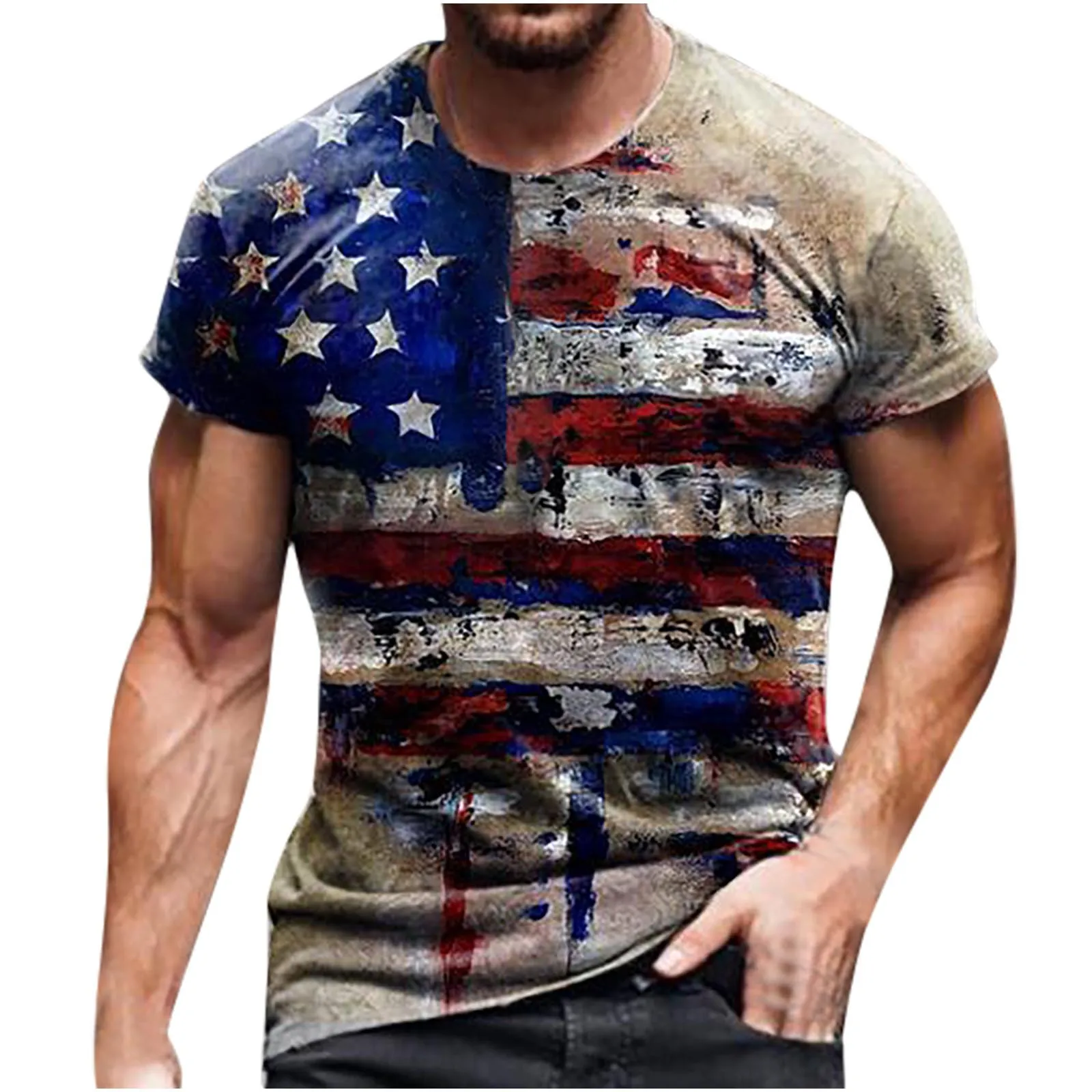

Summer American Flag 3d Print Men Casual Fashion T-shirt Round Neck Loose Oversize Muscle Streetwear Clothing Man's Tshirt 2021