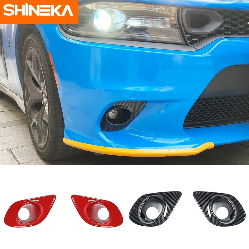 

SHINEKA ABS Carbon Fiber Car Front Fog Light Lamp Decoration Cover Trim Sticker For Dodge Charger 2015-2021 Exterior Accessories