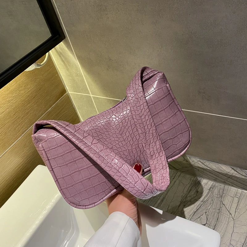 

Small Crocodile Pattern Casual Women Baguette Handbags Soild Colour AII Match Ladies Underarm Shoulder Bags Female Armpit Bag