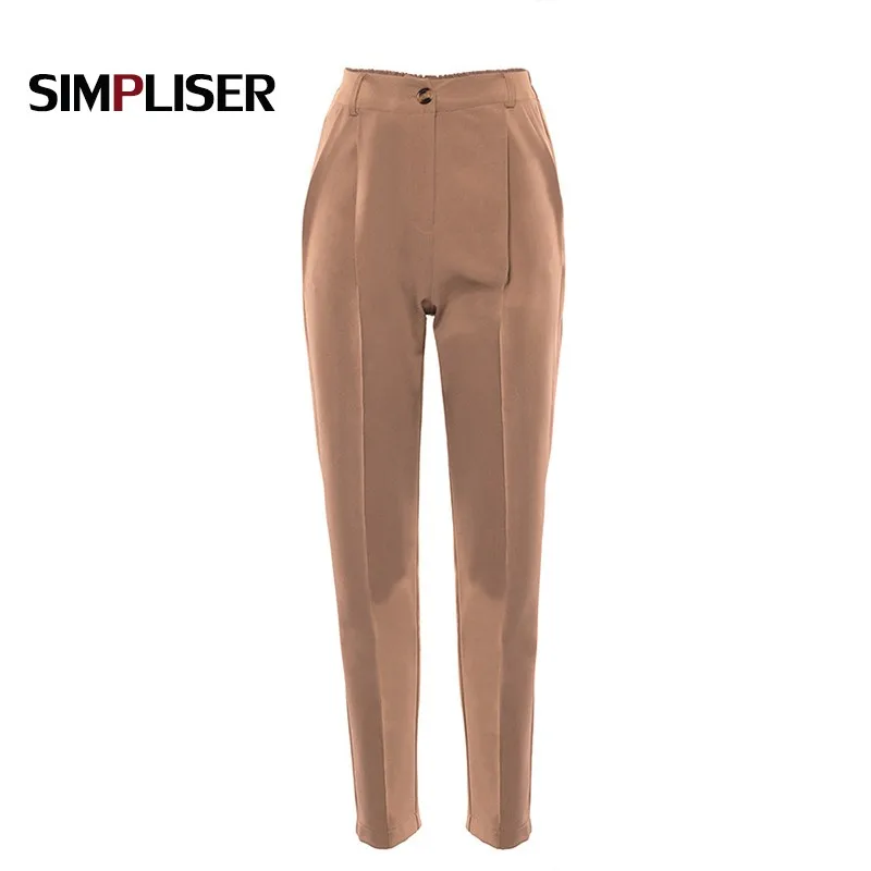 Женские брюки с завышенной талией офисные Костюмные цвета хаки коричневые для