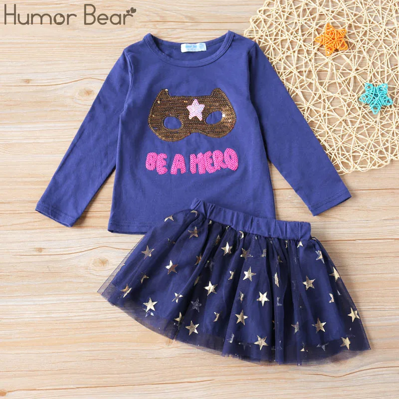 blue BTZ237 Humor Bear/детская одежда детские комплекты одежды для девочек комплект спортивной одежды из 2 предметов для маленьких девочек, футболка с длинными рукавами и принтом+ штаны - Цвет: blue BTZ237