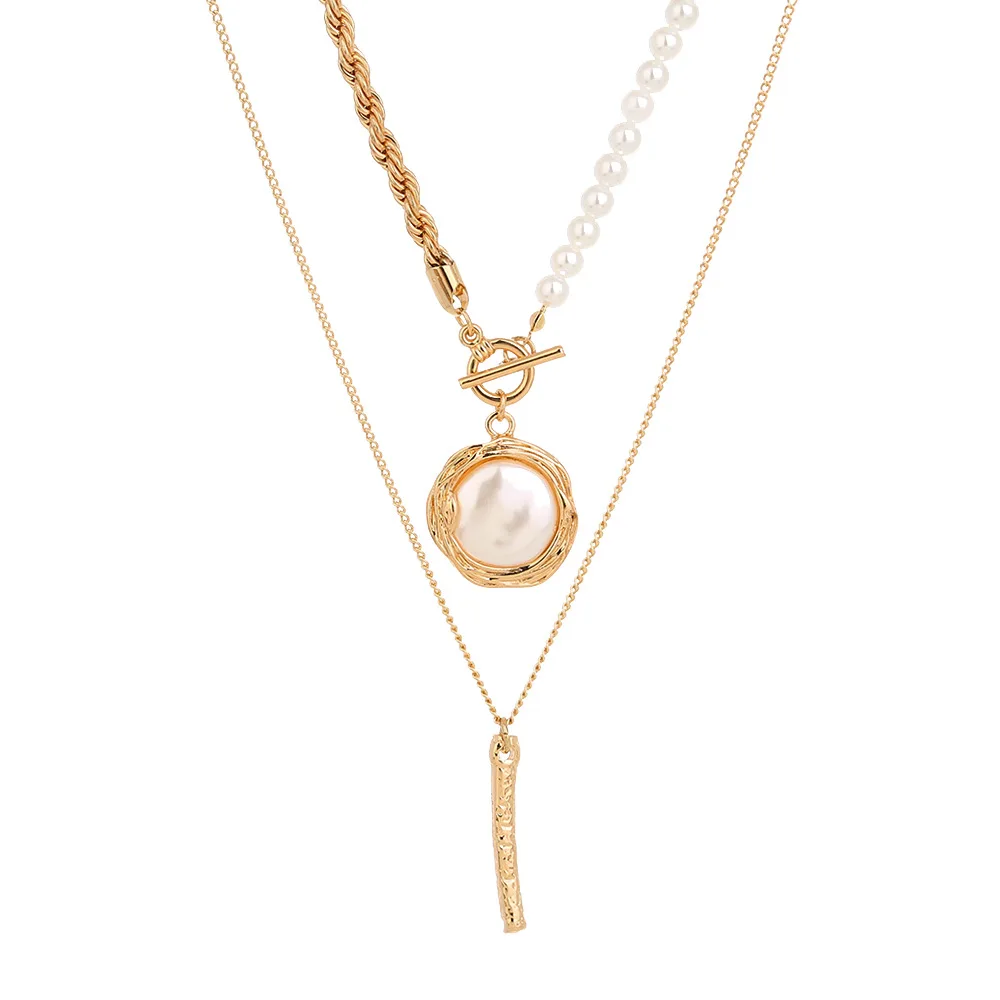

Pendants and necklaces fashion jewelry fashion pearl stitching buckle clavicle chain creative detachable double-layer necklace