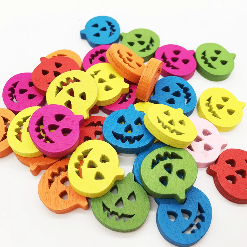 

100pcs Colorful Wooden Halloween Pumpkin Buttons for DIY Sewing Scrapbooking
