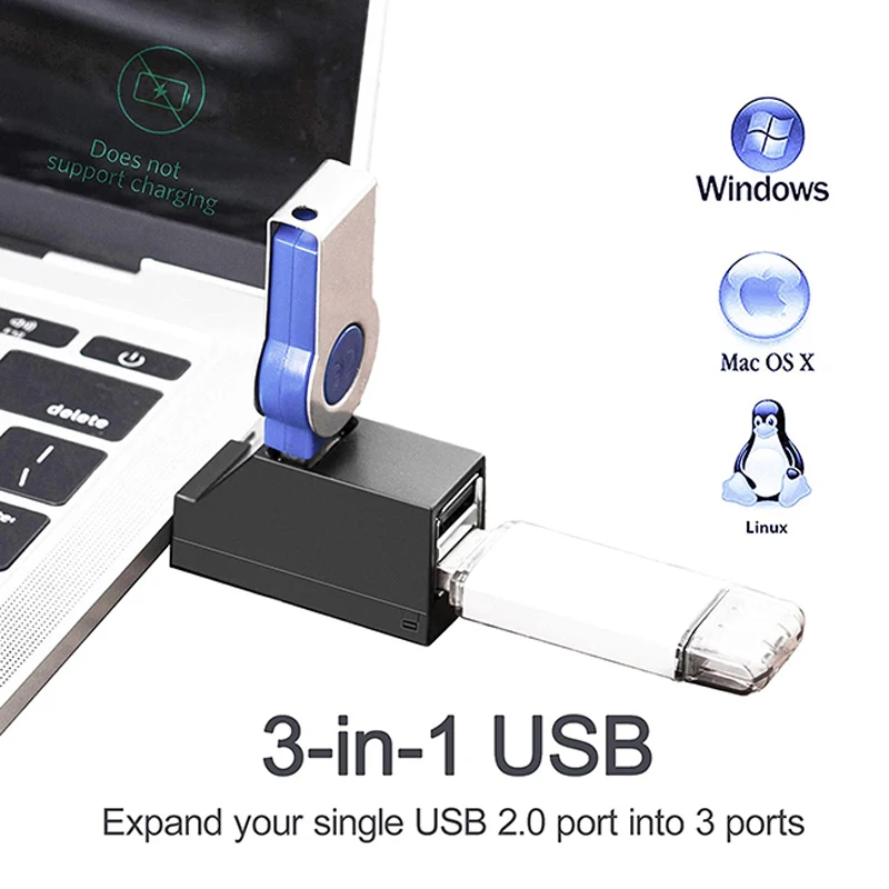 Мини-концентратор USB 2 0 3 порта с функцией зарядки для компьютера клавиатуры