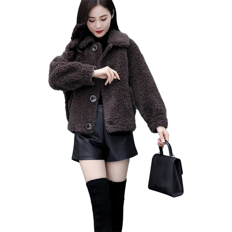 

Women's New Winter 2020 Short Thickened Fur One Piece Imitation Lamb Fur Coat Women's Chocolate Warm Long Sleeve Versatile
