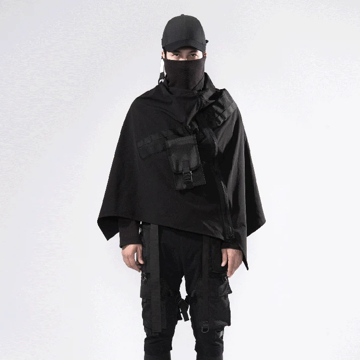 

PUPIL TRAVEL Techwear Tactical Poncho Hip Hop Cape Punk Style Zip Up Cloak