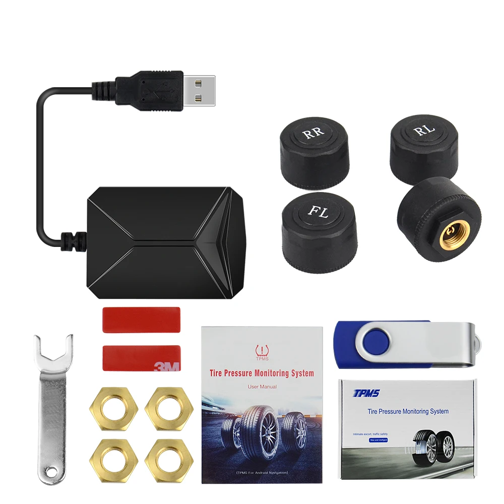 TPMS USB Android Автомобильная система контроля давления в шинах дисплей 4 внутренних датчика Android навигационная сигнализация давления в шинах 0-116Psi