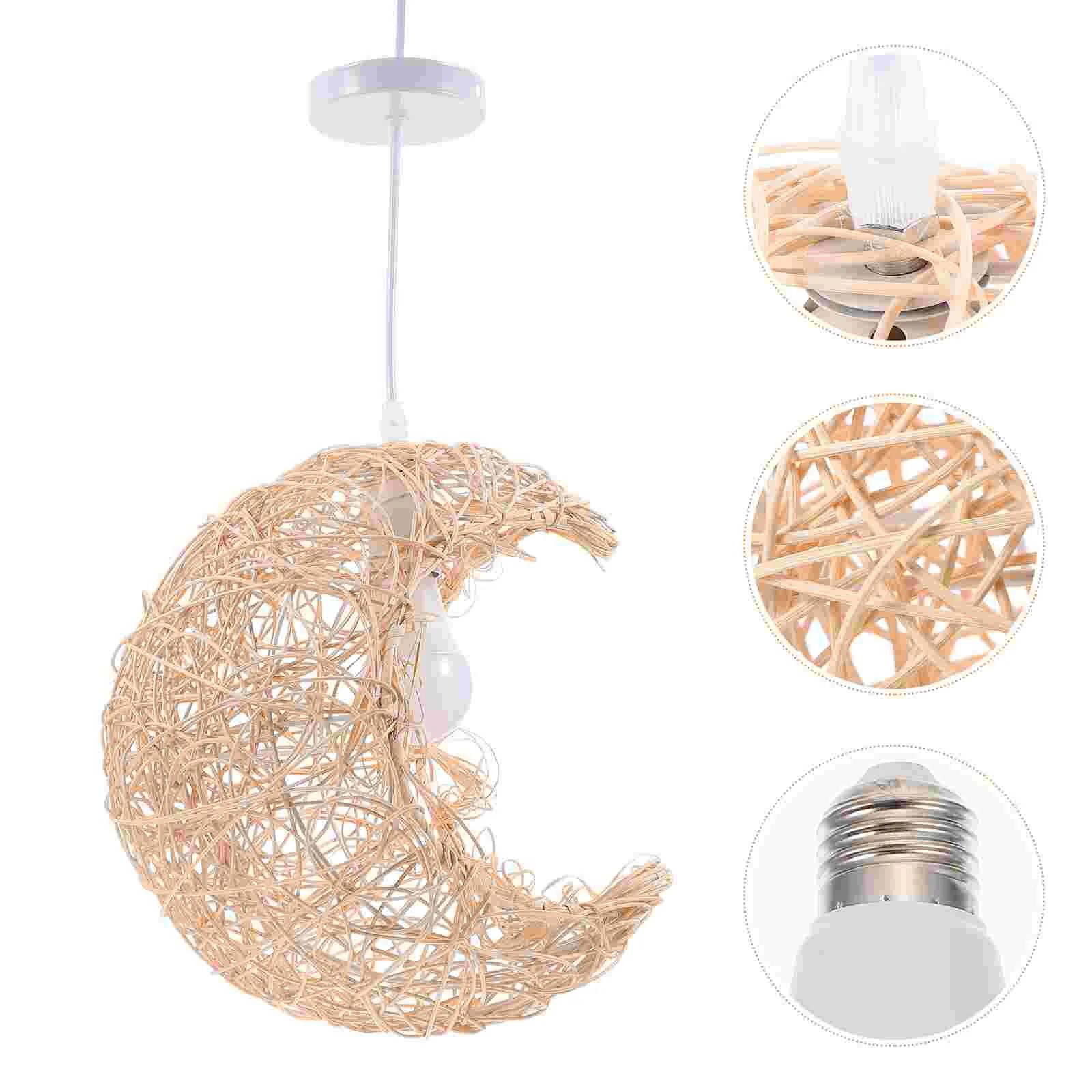 

1pc Southeast Asia Style One-Head Chandelier Chic Woven Moon Ceiling Lamp Decor