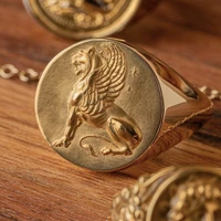 2021 new golden lion retro style animal mens ring popular trendy ring