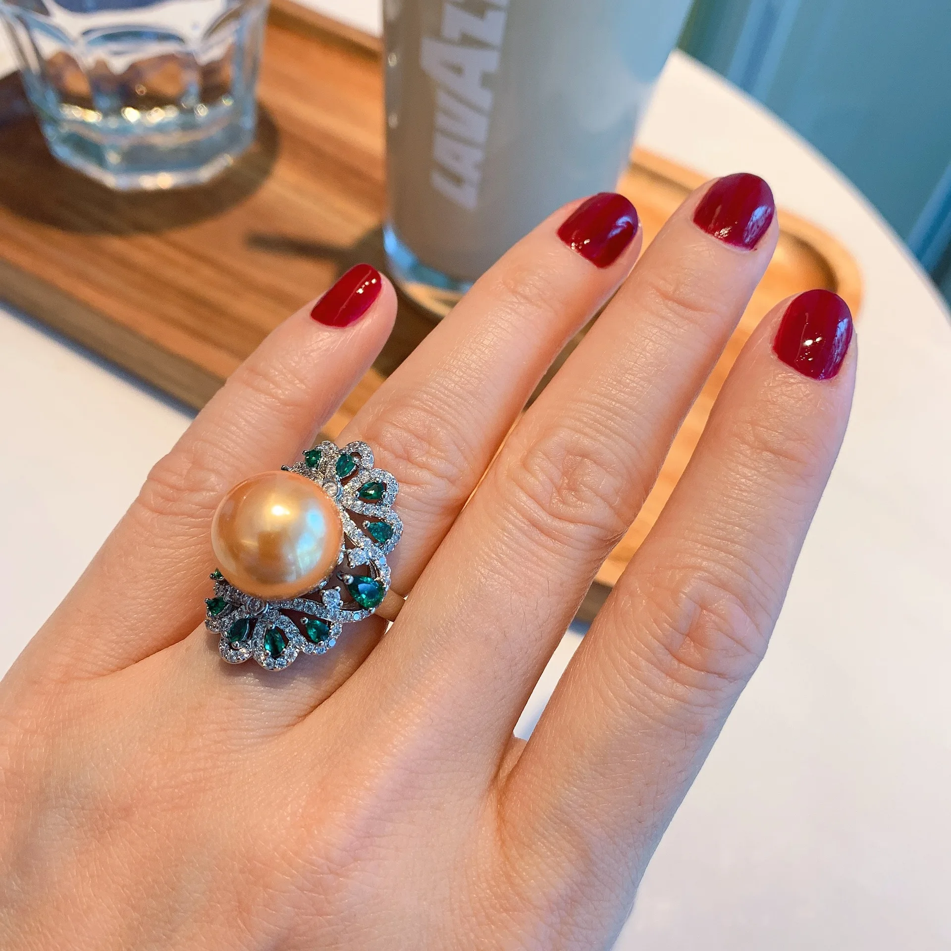 Новое поступление Красивое Жемчужное кольцо QTT золотого и серебряного цвета