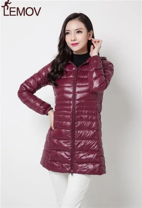 Оптовая продажа 2018 белый утиный пух 90% ультралегкий пуховик средней длины