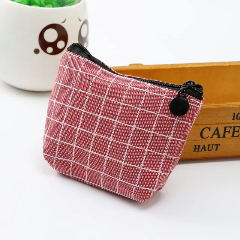 

New Purses Small Fresh Casual Canvas Fabric Coin Wallet Lady Fashion Lattice Pattern Cartoon Dollar Money Bag
