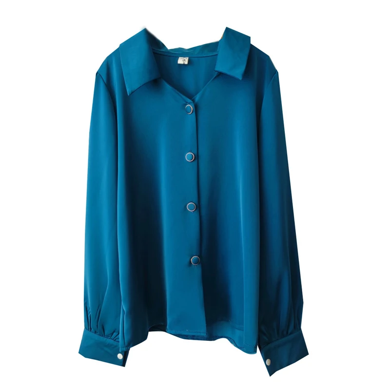 

Shirts Women's Autumn Elegant Lmitation Silk Solid Color Blouses Long Sleeves Fashion Tops Office Lady Chic Shirts roupas cetim