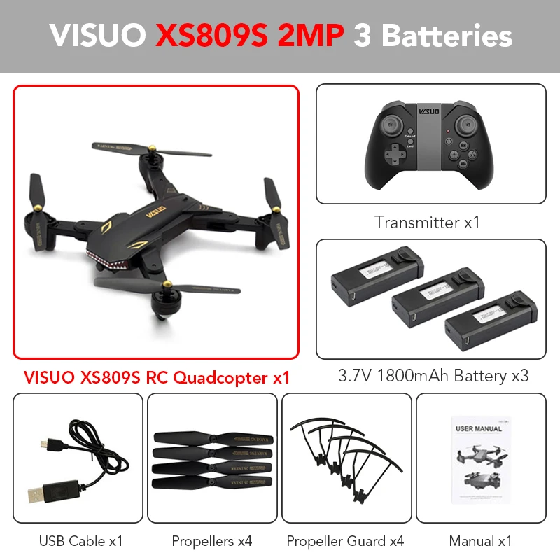 XS809S 2MP 3Battery Eachine VISUO XS809S BATTLES SHARKS 720P WIFI FPV Дрон С Щирокоугольным HD-камерой Складные RC Квадрокоптеры RTF RC Вертолетные Игрушки - Цвет: XS809S 2MP 3Battery