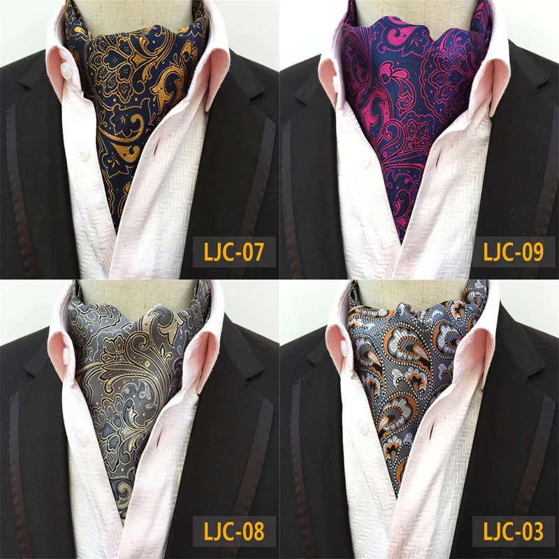 

Paisley Floral Ascot Tie Man Grey Cravat Ties Polyester Gold Silk Ascot Cravat Wedding Purple Cravat Tie Groom Ascot Scarf