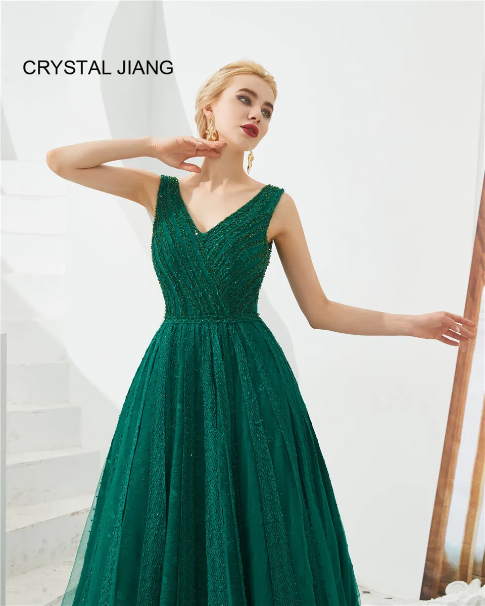 Robe De Soiree сексуальное зеленое кружевное вечернее платье с v-образным вырезом