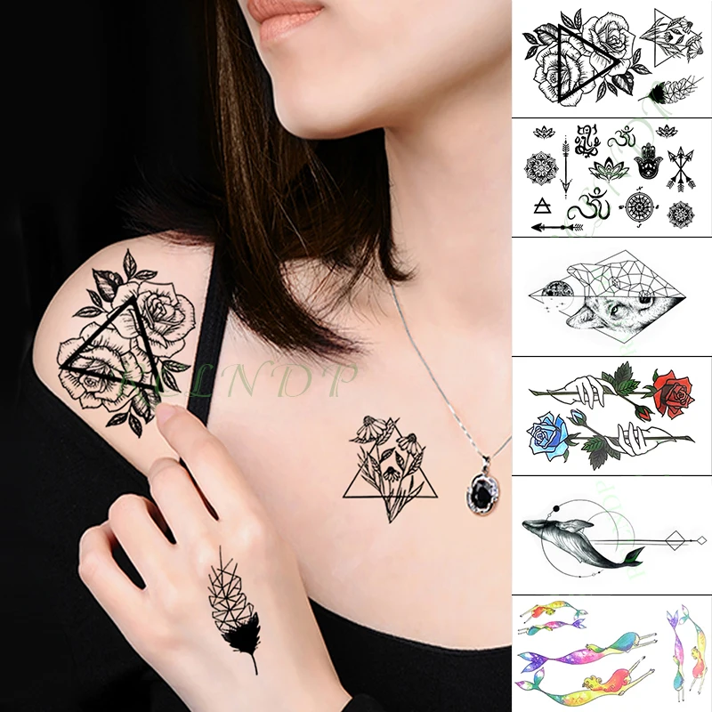 Водонепроницаемая Временная тату наклейка цветок пистолет Луна маленький