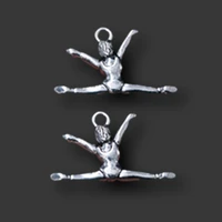 10pcs silver color gymnastics girl pendants sports earrings bracelet metal accessories diy charms for jewelry craft making a1150