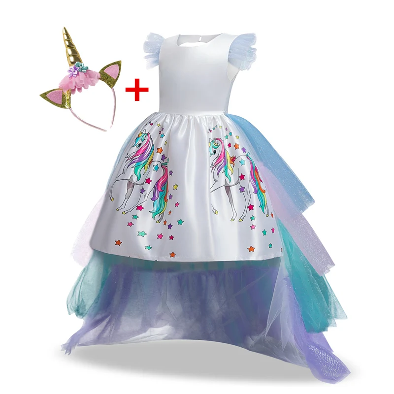 Unicorn Dress for Girls Tutu Rainbow Princess Dresses Kids Party Gorgeous Backless Gown Unicornio Theme Cosplay Costume | Детская одежда