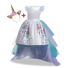 Платье с единорогом для девочек, радужные платья принцессы с пачкой, детское праздничное платье, Великолепное платье с открытой спиной, тематический костюм с единорогом для косплея