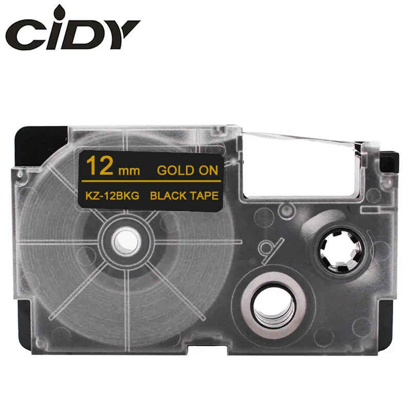 Этикетка CIDY 1 шт. XR-12WE совместимый черный на белом 12 мм объектива с оптическими зумом Casio запечатанных лент для XR12WE XR 12WE для EZ принтеры KL-60-L KL-60SR KL-170 KL-100 - Цвет: 12mm gold on black