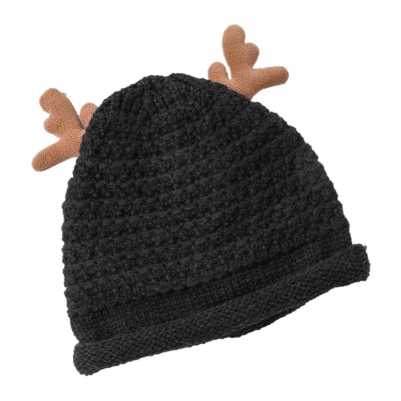 

Зимние шапочки, женские облегающие шапки с оленьими рогами, Повседневная вязаная шапка из пряжи, женские милые бархатные теплые шапки