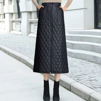 warm plus size 5xl ladies long skirt 2021 fall winter down cotton slim a line skirt black high waist female pocket zipper skirt