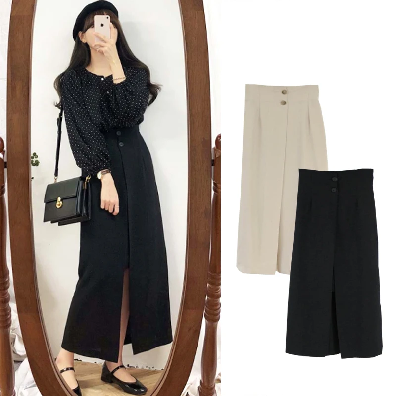 2 цвета s-xl 2019 осень и зима корейский стиль высокая Талия Длинные однотонные юбки