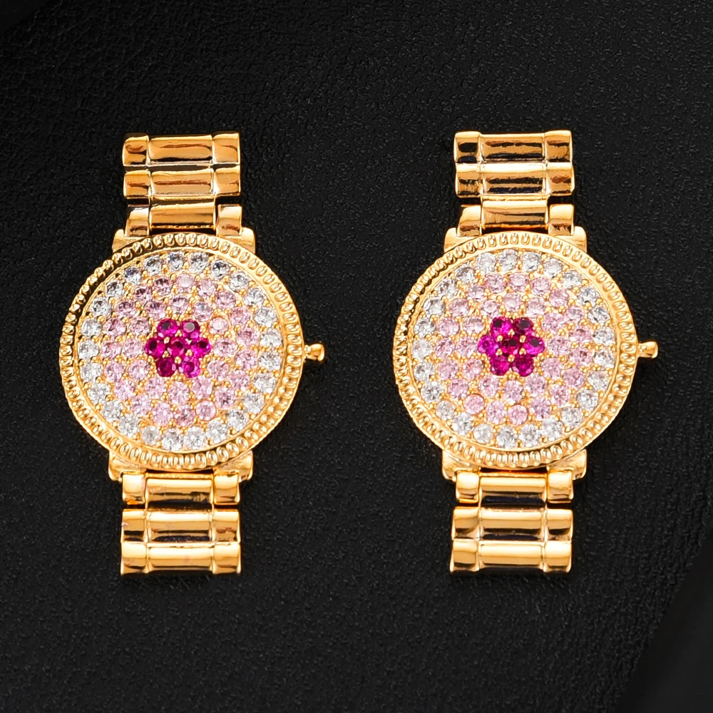 

Soramoore Luxury Square Cubic Zircon Crystal CZ Watch shape Earrings for Women African Bridal Earring aretes de mujer modernos