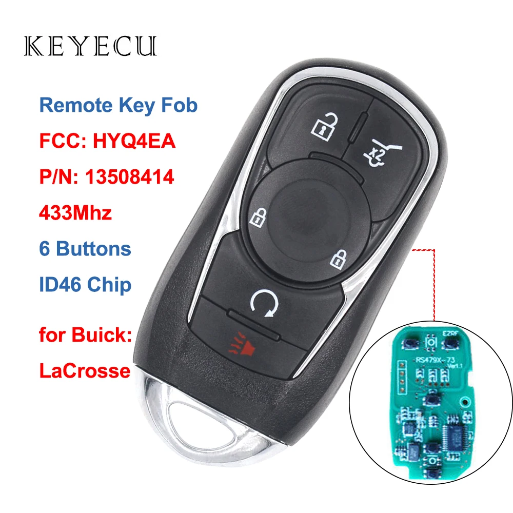 Keyecu 6 кнопок Smart Promixity дистанционный ключ брелок от машины 433MHz ID46 для Buick LaCrosse 2017 2018