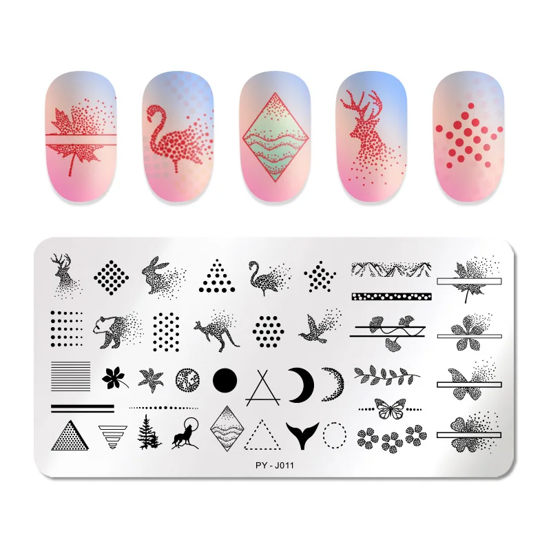 PICT YOU прямоугольник ногтей штамповки пластины цветок серии смешанный узор из нержавеющей стали дизайн ногтей изображения Шаблон трафареты J001 - Цвет: PY-J011