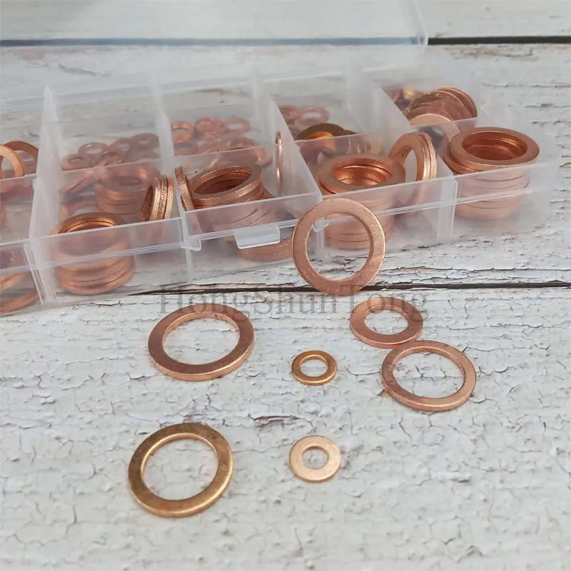 150PCS Copper Washer Gasket Nut and Bolt Set Flat Ring Seal Assortment Kit M5 M6 M8 M10 M12 M14 M16 M18 for Sump Plugs Water |