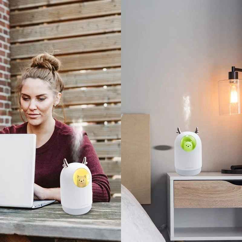 

Cool Mist Humidifier with Two Working Spray Modes, 300Ml Portable USB Mini Humidifier 7 Color LED Night Light