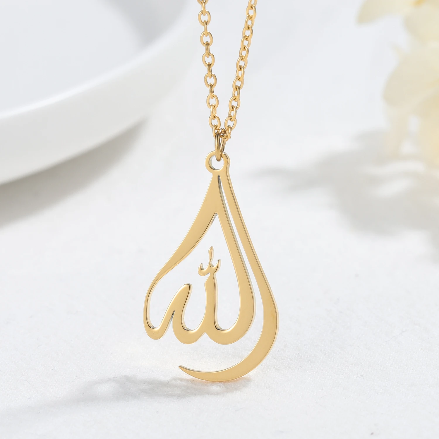 Arabic Allah Calligraphy Name Necklace High Quality Metal Pendant Necklace Islam Muslim God Messager Jewelry For women Gifts